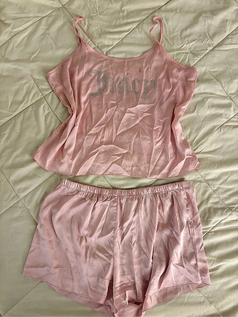 Juicy Couture Satin Cami PJ Set Pink Rhinestone Pajama Set